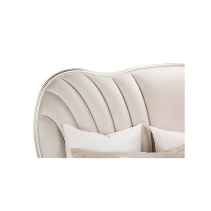 Cream Bed Frame with Velvet Upholstery and King Platform Structure