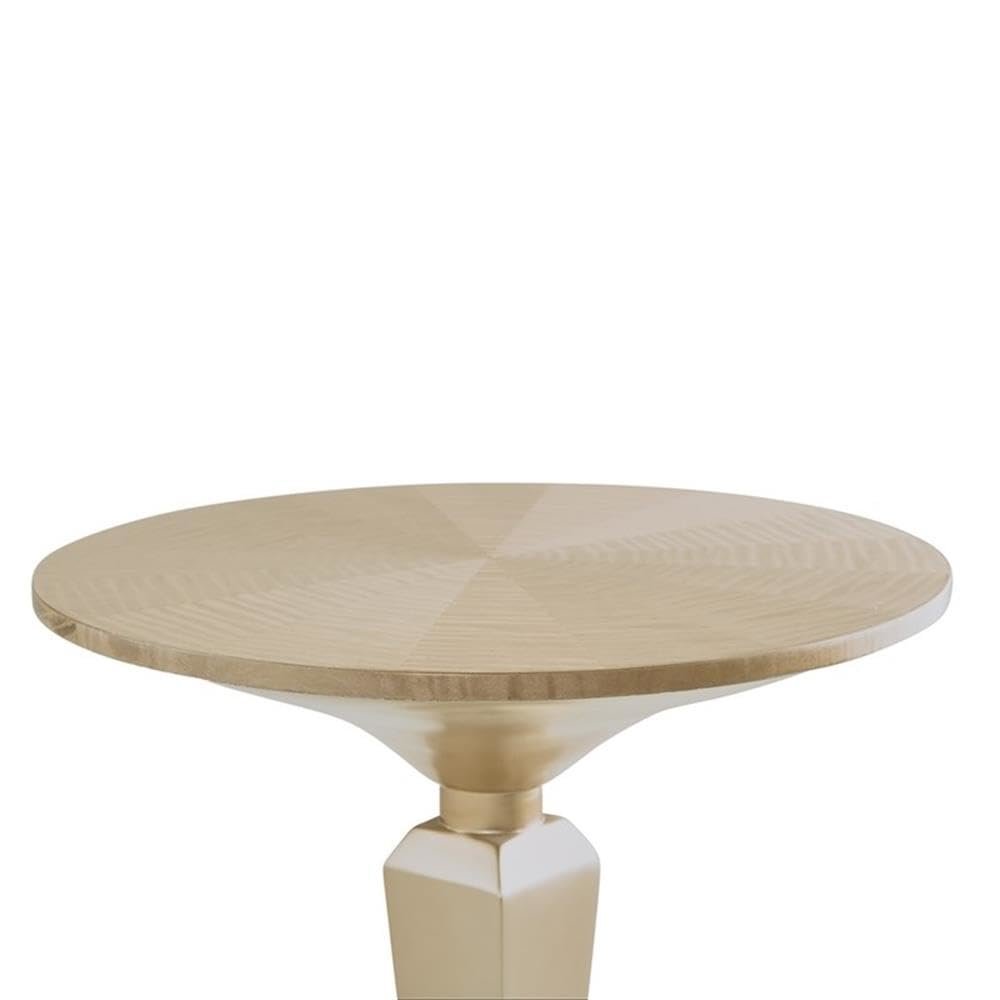 Round Accent Table – Light Wood Side Table with Small Pedestal Base