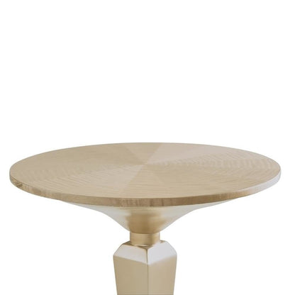 Round Accent Table – Light Wood Side Table with Small Pedestal Base