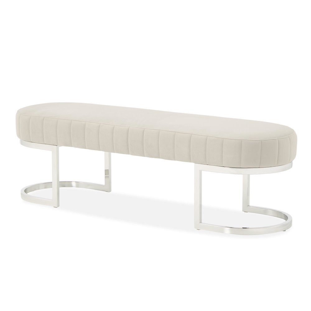 Orchid Velvet Accent Bench - Gray/Chrome
