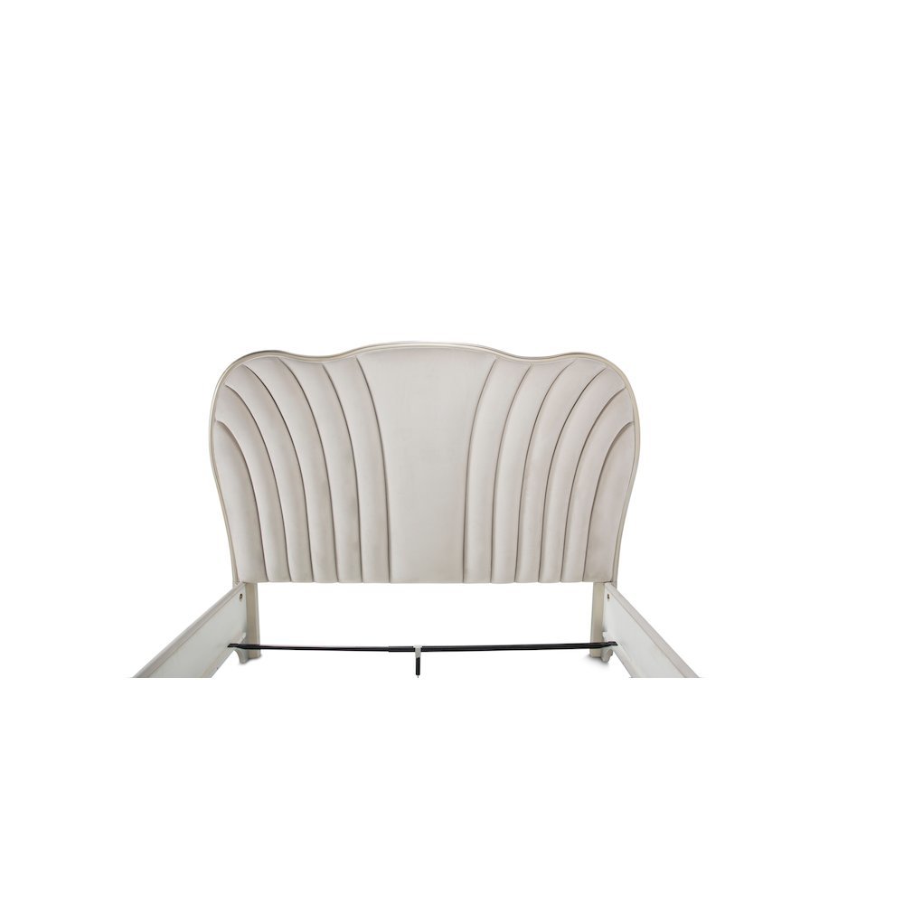 Cream Bed Frame with Velvet Upholstery and King Platform Structure