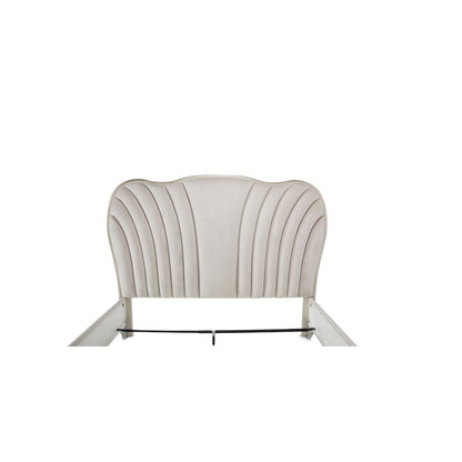 Cream Bed Frame with Velvet Upholstery and King Platform Structure