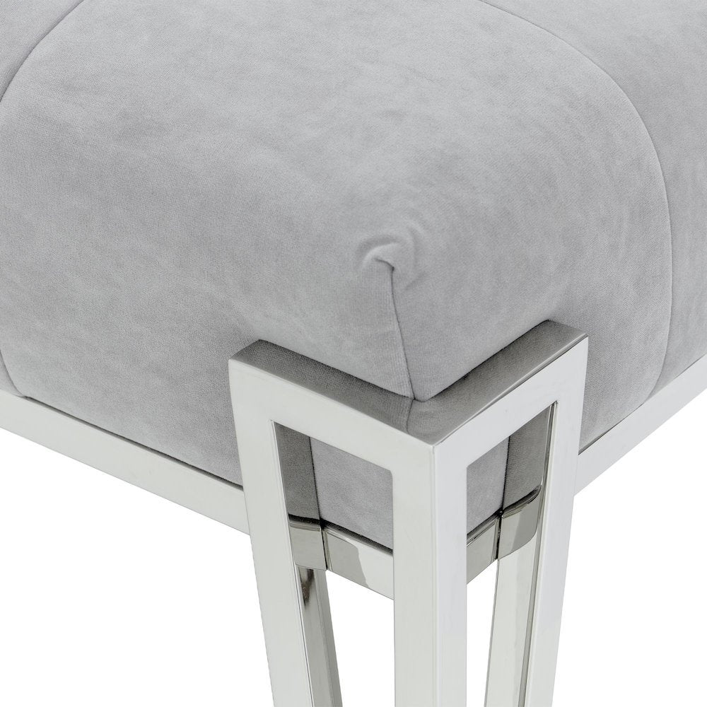 Rose Velvet Accent Bench - Gray/Chrome