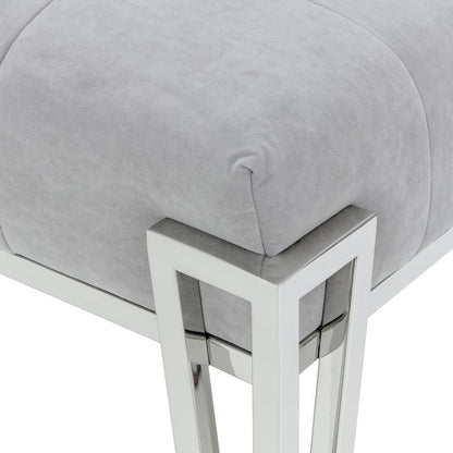 Rose Velvet Accent Bench - Gray/Chrome