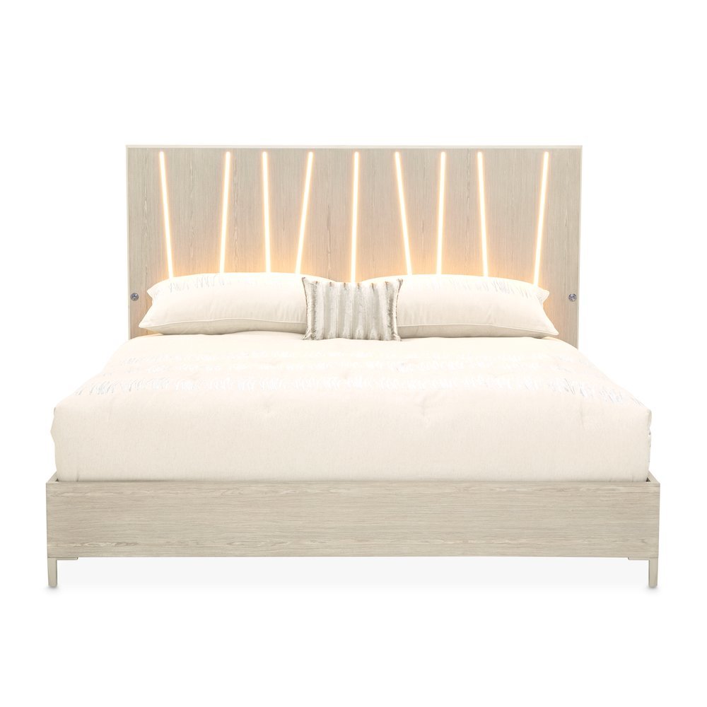 Lotus Bay King Panel Bed with LED Lights - Sand