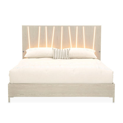 Lotus Bay King Panel Bed with LED Lights - Sand