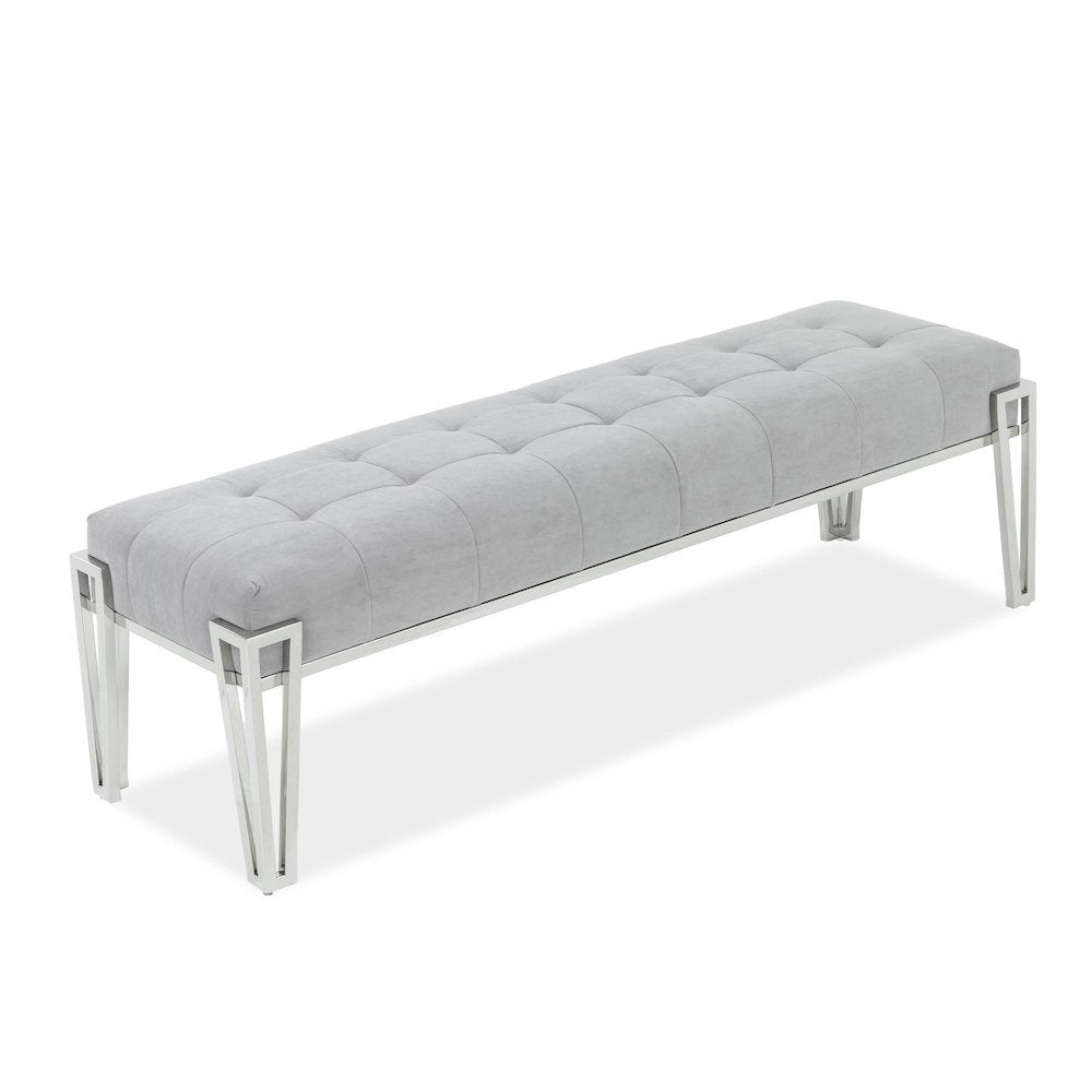 Rose Velvet Accent Bench - Gray/Chrome