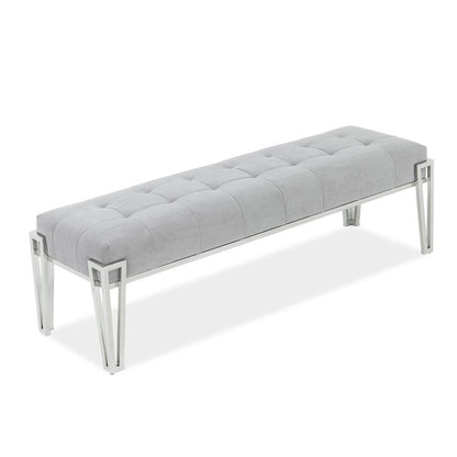 Rose Velvet Accent Bench - Gray/Chrome