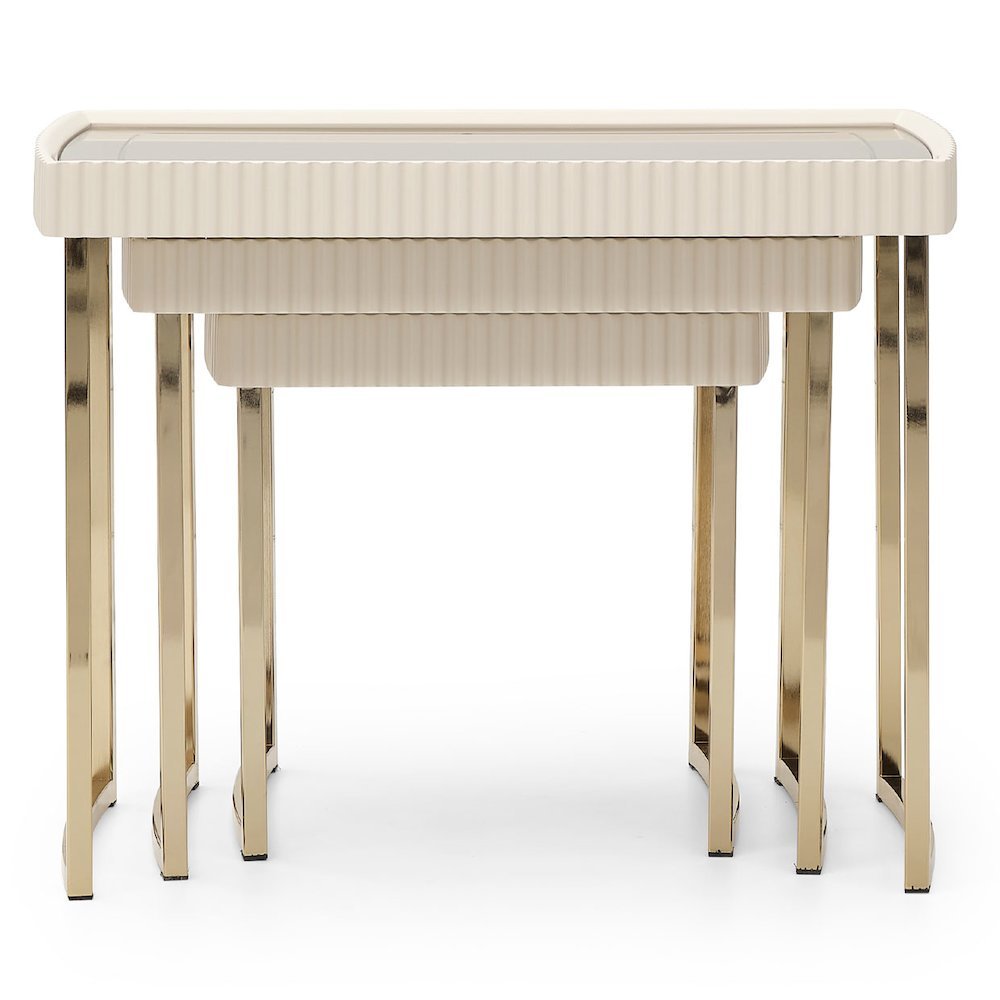 Beige Nesting End Tables Set of 3, Gold Side Tables for Living Room