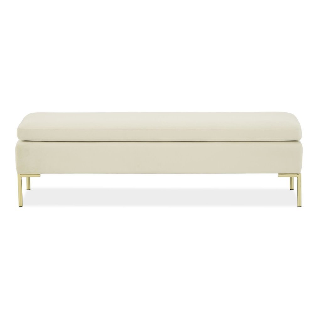 Zennia Velvet Accent Bench - Ivory/Gold