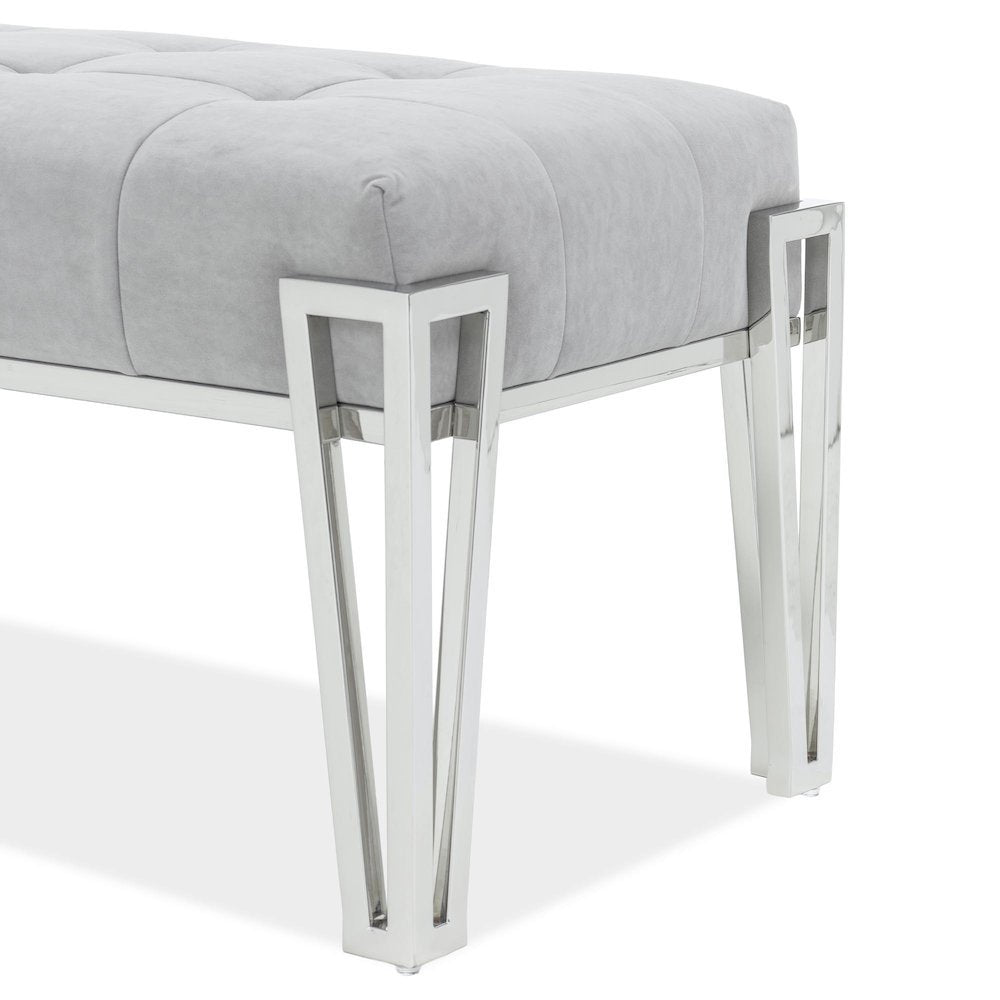 Rose Velvet Accent Bench - Gray/Chrome