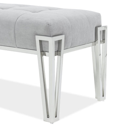 Rose Velvet Accent Bench - Gray/Chrome