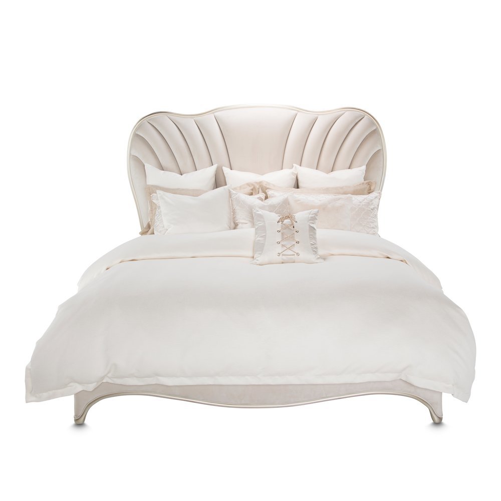 London Place Eastern King Velvet Panel Bed - Creamy Pearl
