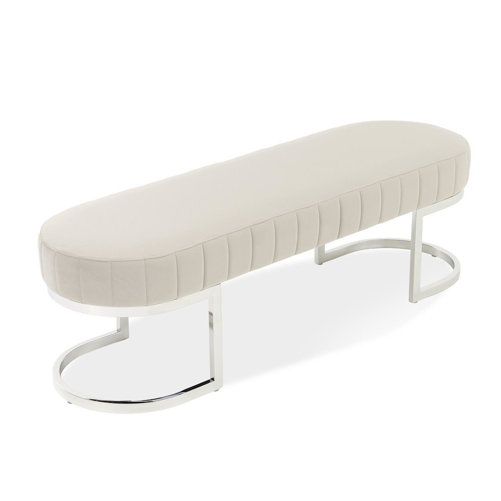 Orchid Velvet Accent Bench - Gray/Chrome