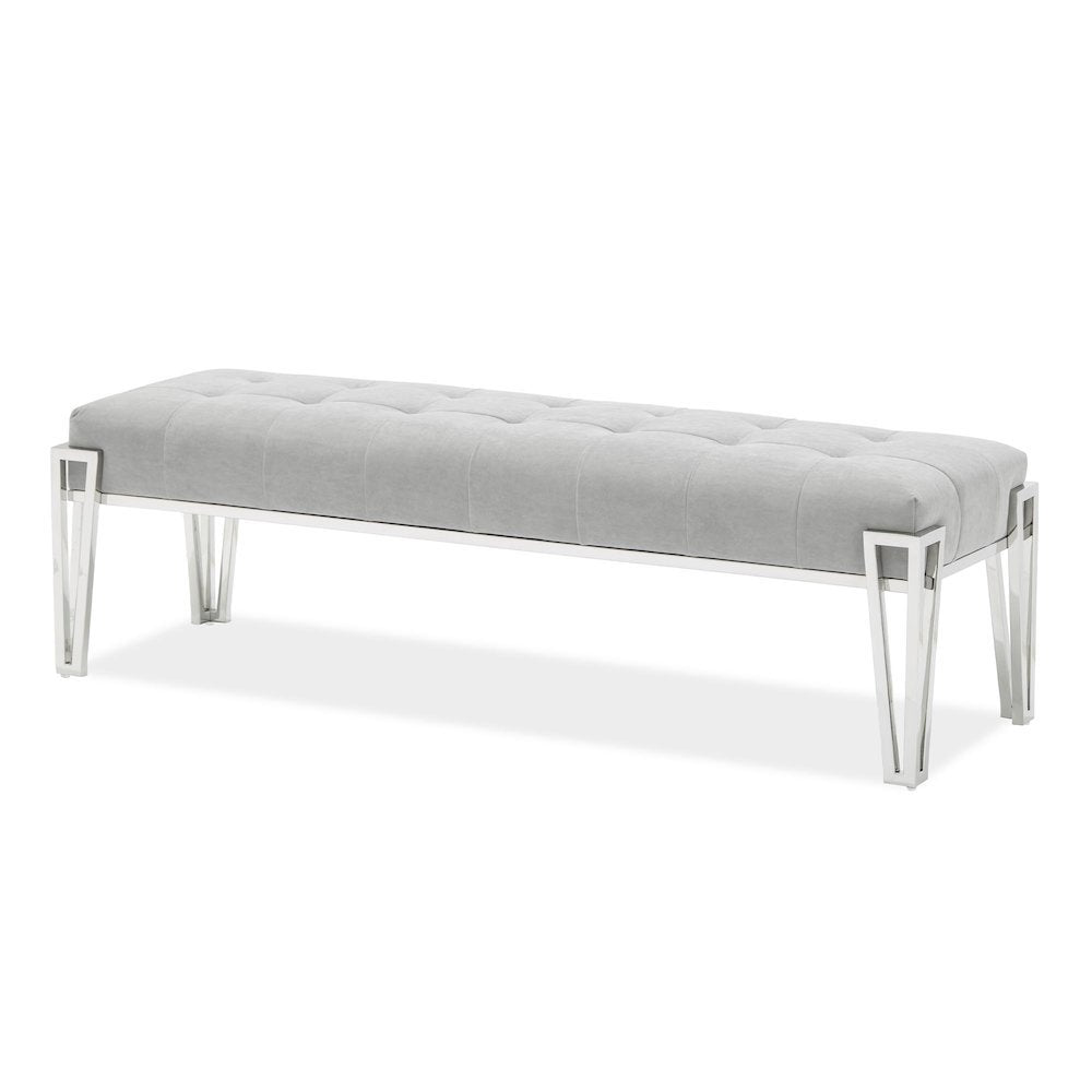 Rose Velvet Accent Bench - Gray/Chrome