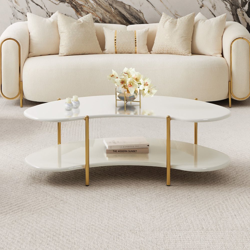 Sassani Cocktail Table - Pearl White/Gold