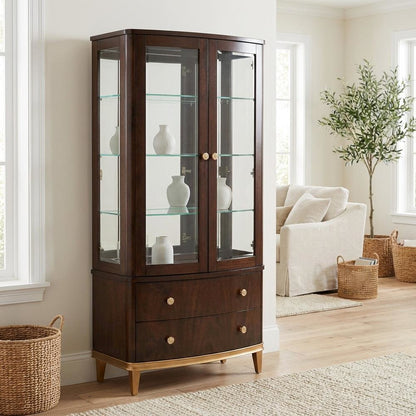 Camellia Field Display Cabinet - Warm Pecan