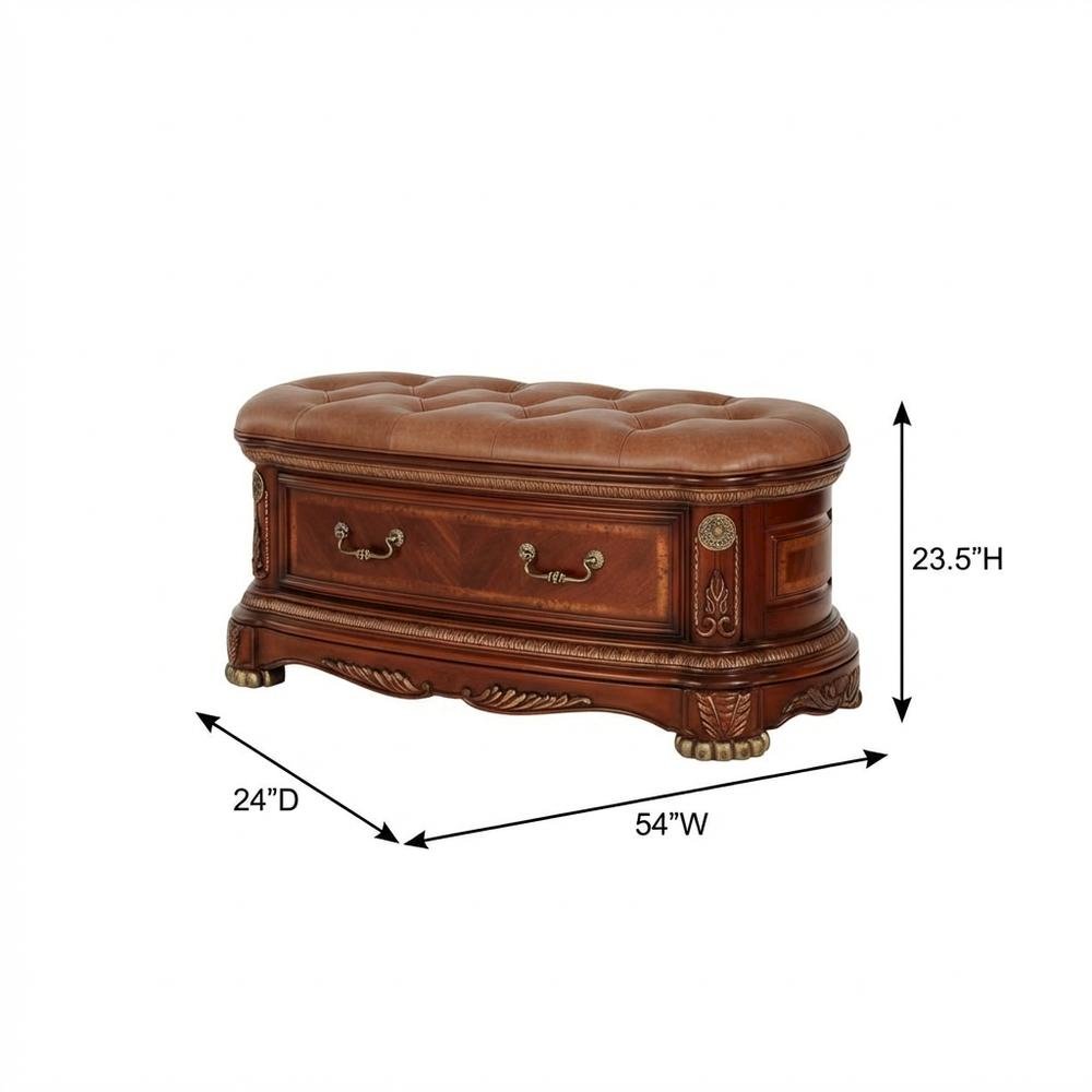 Cortina Leather Bedside Bench - Honey Walnut