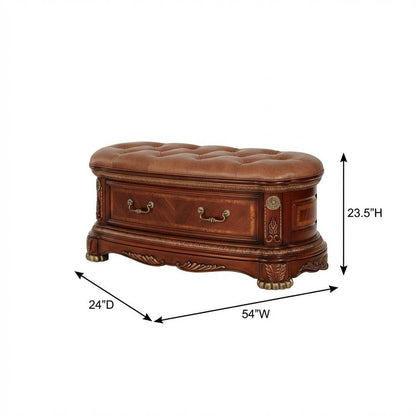 Cortina Leather Bedside Bench - Honey Walnut