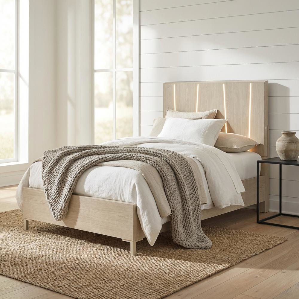 Lotus Bay Twin Panel Bed with LED Lights - Sand