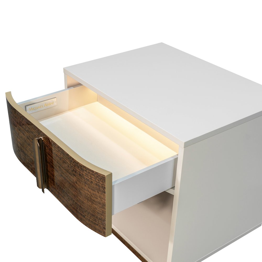 Pavira 1-Drawer Nightstand with LED Lights - Walnut