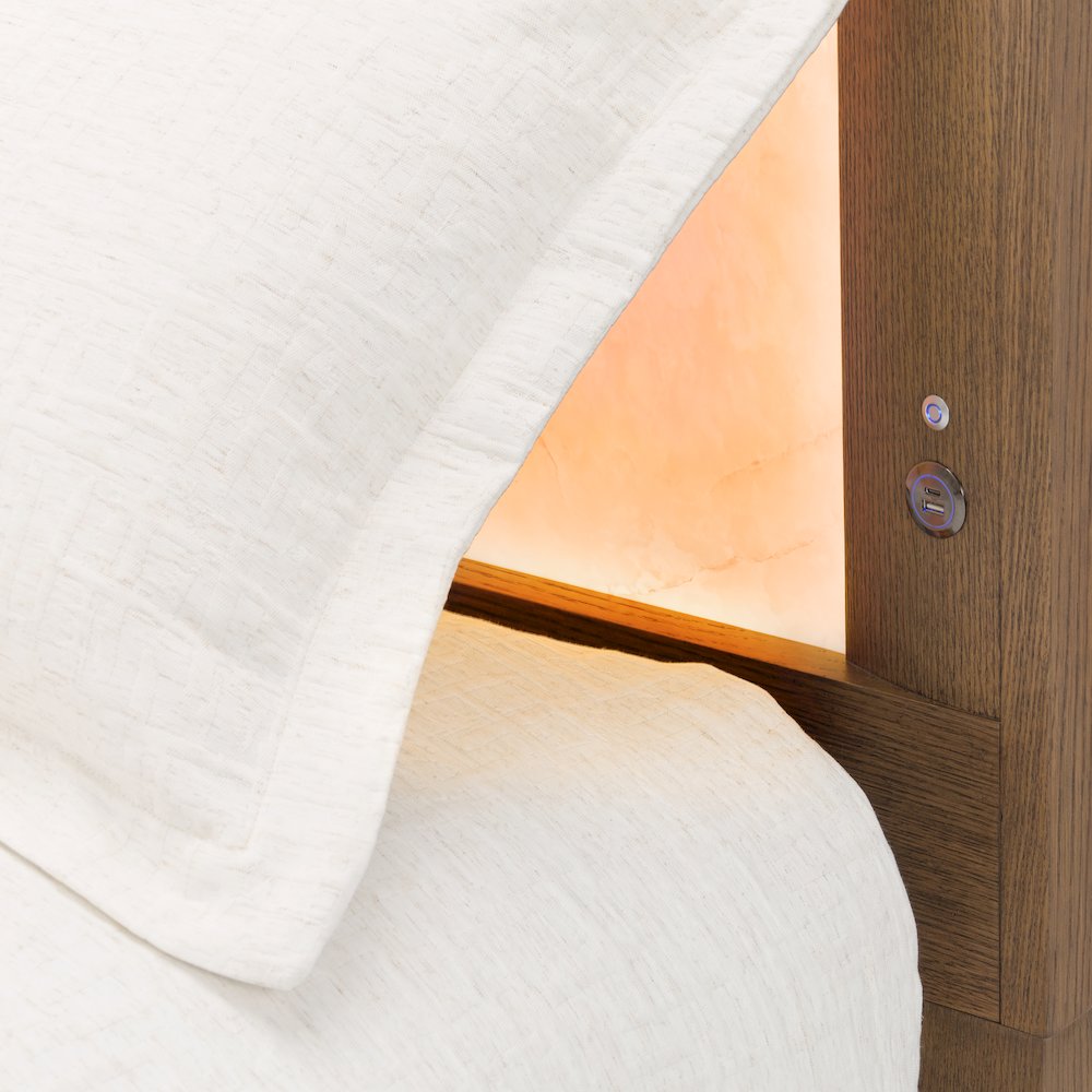 Portrait Eastern King Panel Bed with LED Lights - Sienna Brown