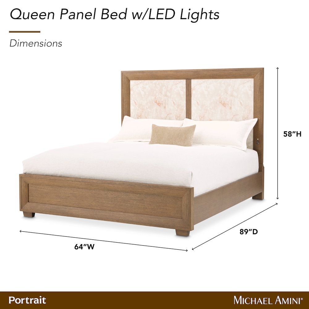 Portrait Eastern King Panel Bed with LED Lights - Sienna Brown
