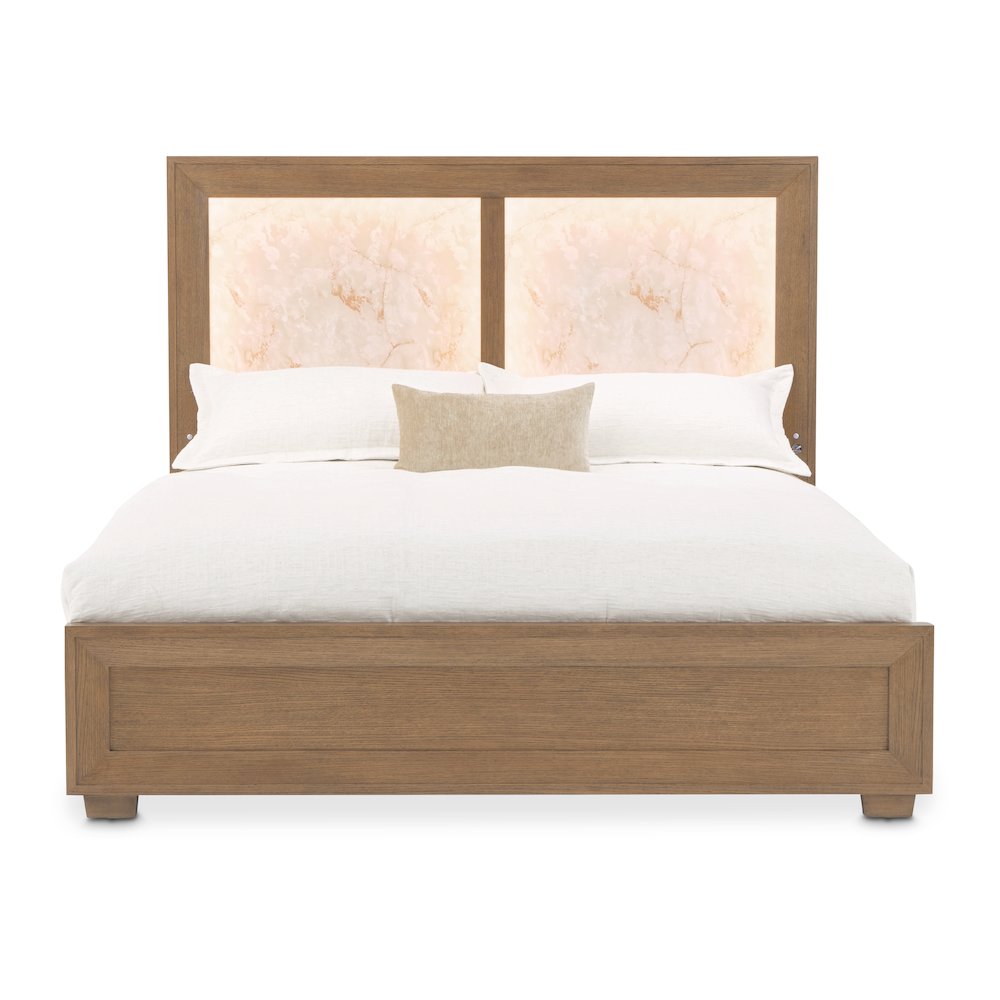Portrait Queen Panel Bed with LED Lights - Sienna Brown