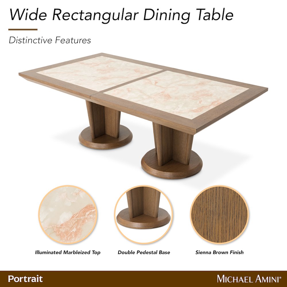 Portrait Wide Rectangular Dining Table - Sienna Brown