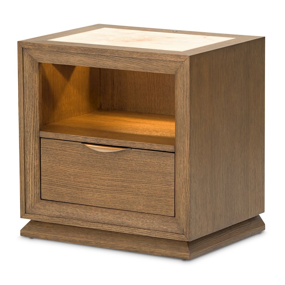 Portrait 1-Drawer Nightstand with LED Lights - Sienna Brown