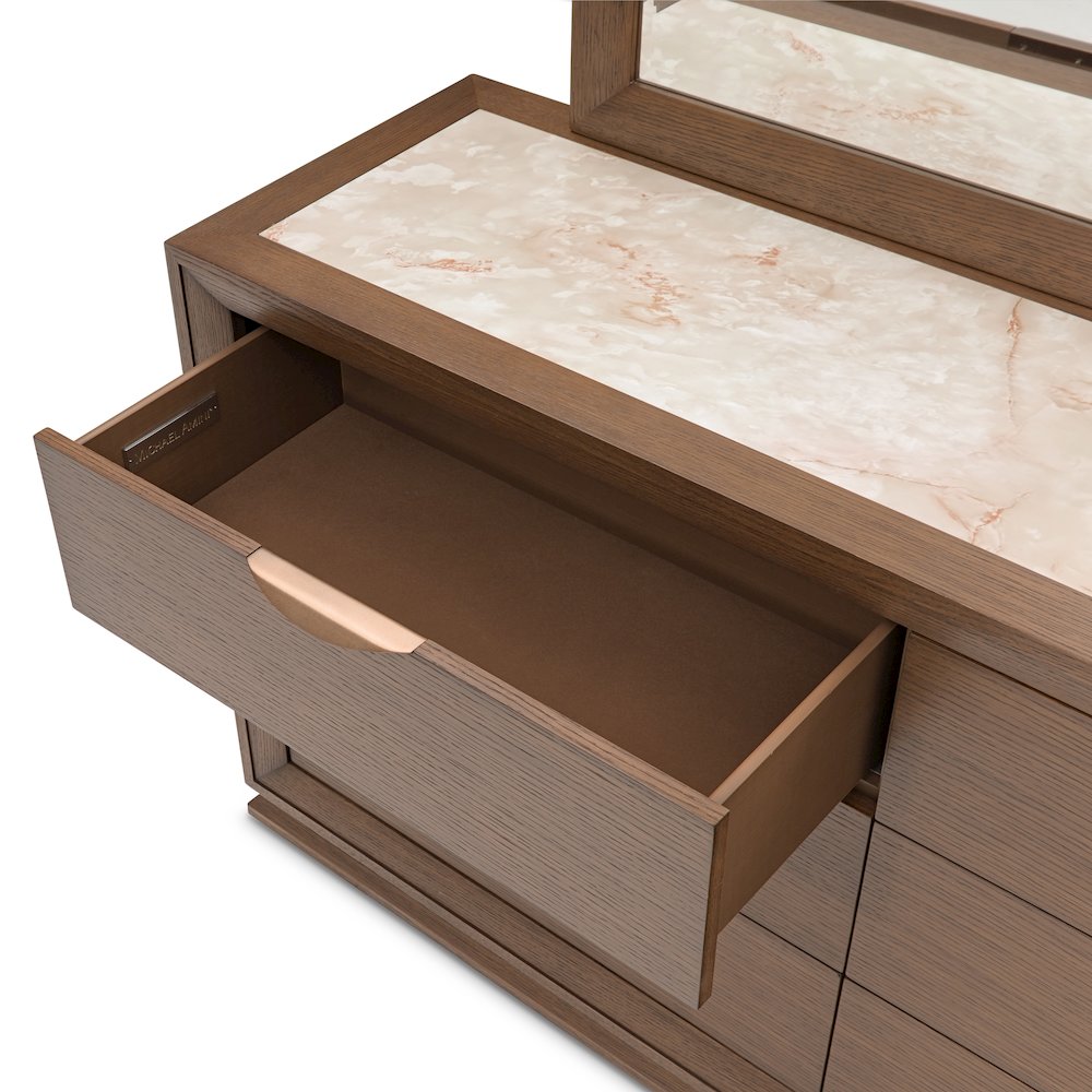 Portrait Small Dresser with LED Lights - Sienna Brown