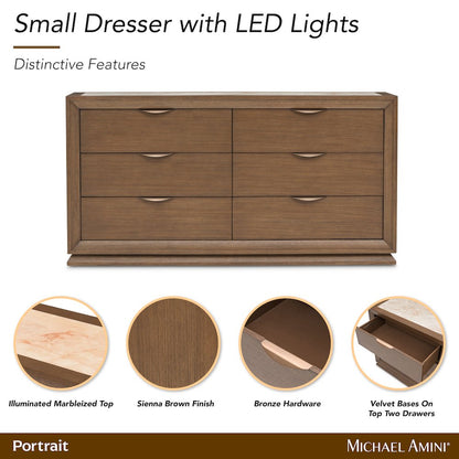 Portrait Small Dresser with LED Lights - Sienna Brown