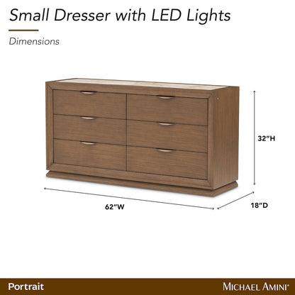 Portrait Small Dresser with LED Lights - Sienna Brown