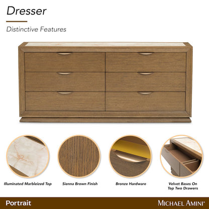 Portrait Dresser with LED Lights - Sienna Brown