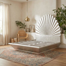 King Fan Bed in Silver Leaf for Elegant Bedroom Decor