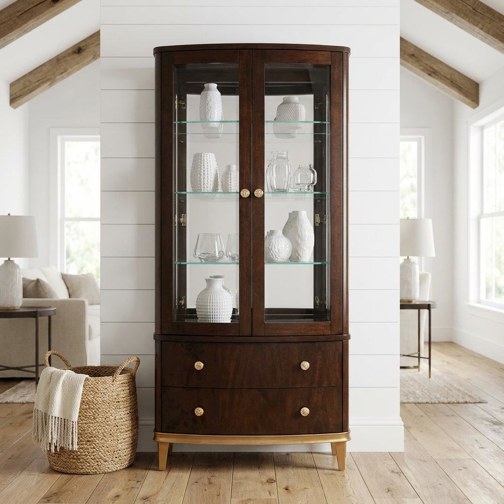 Camellia Field Display Cabinet - Warm Pecan