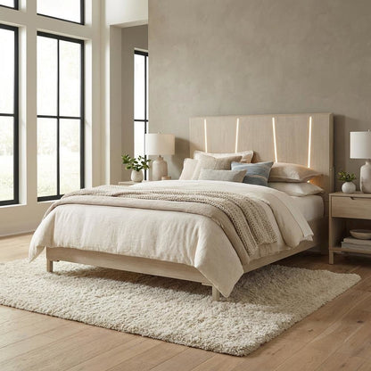 Lotus Bay Twin Panel Bed with LED Lights - Sand