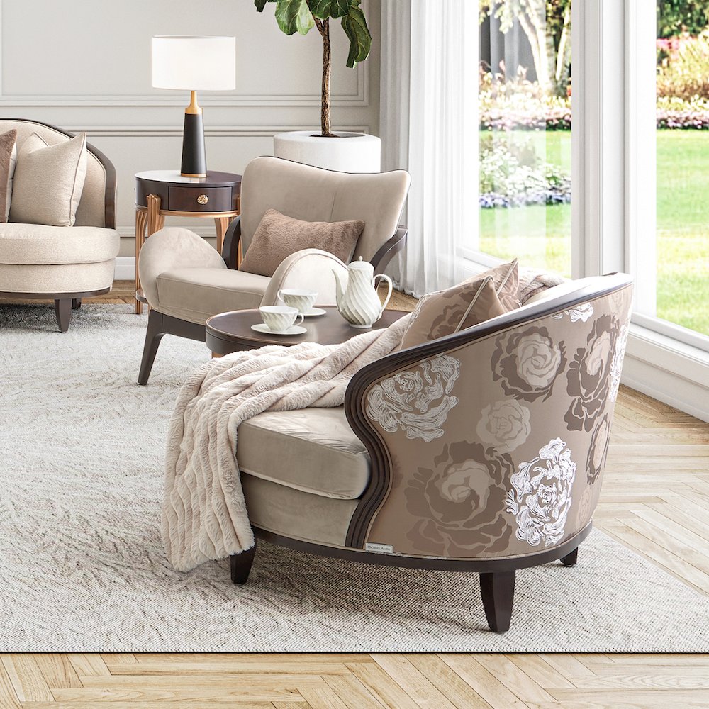 Camellia Field Velvet Matching Chair - Porcini/Warm Pecan