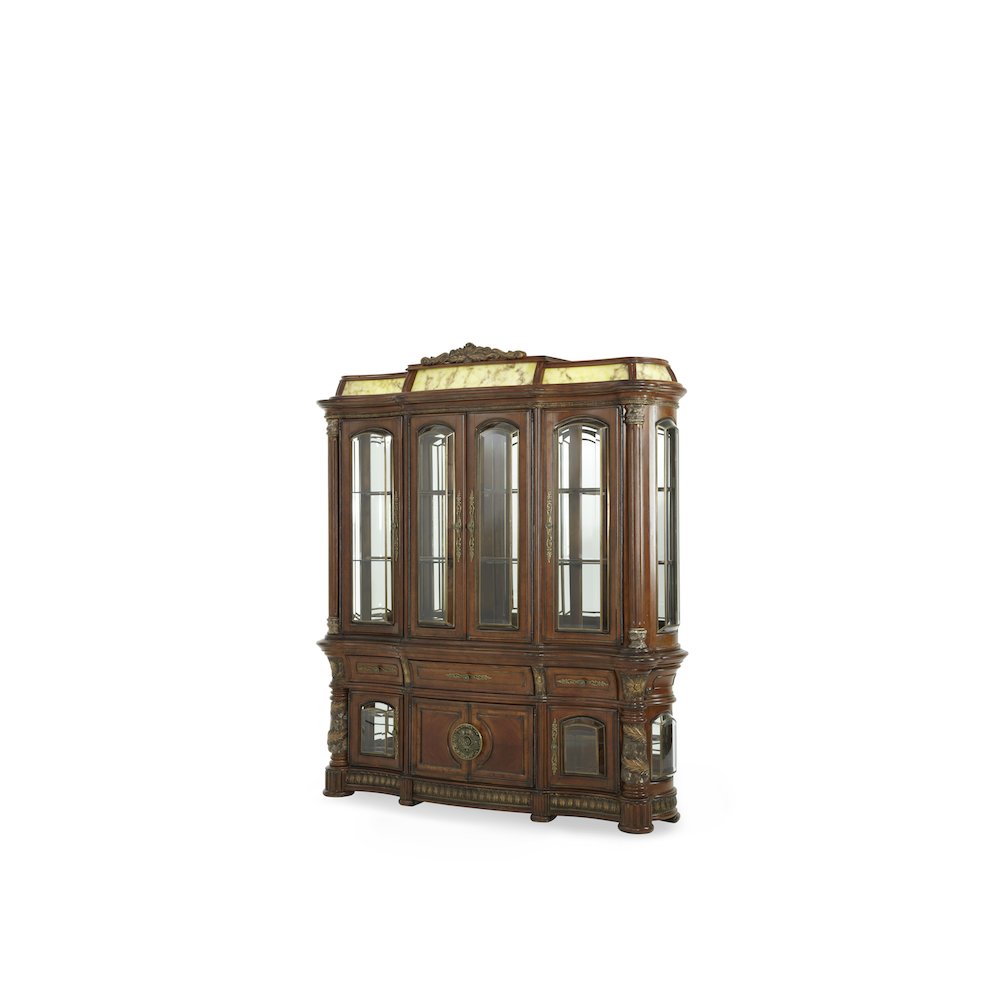 Villa Valencia China Cabinet with Lighted Top - Classic Chestnut