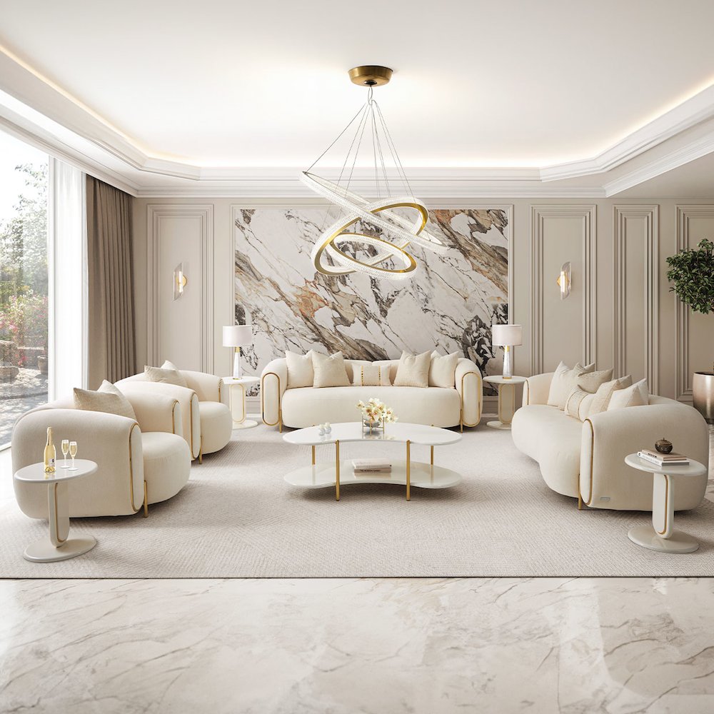 Sassani Cocktail Table - Pearl White/Gold