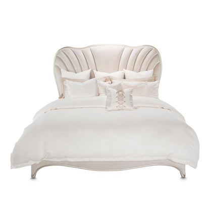 London Place Cal. King Velvet Panel Bed - Creamy Pearl