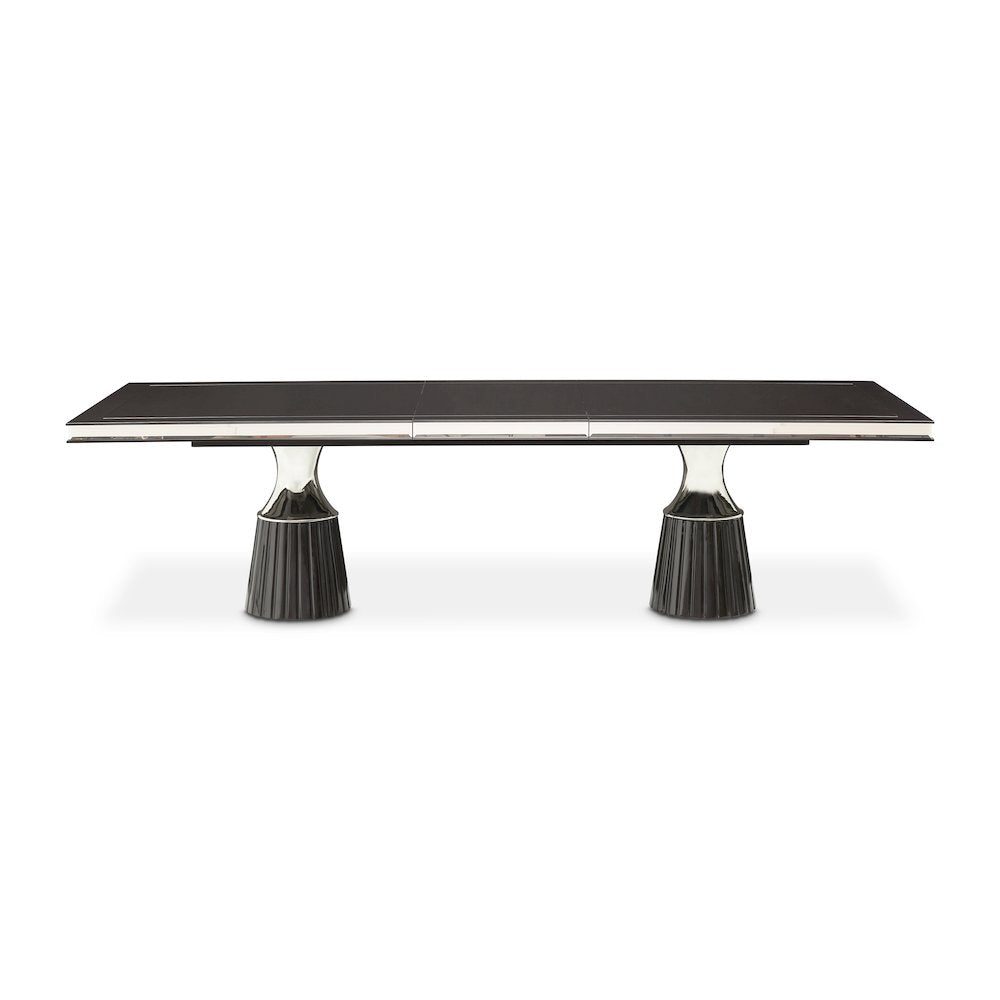 Carmela Double Pedestal Dining Table - Glossy Charcoal Sand