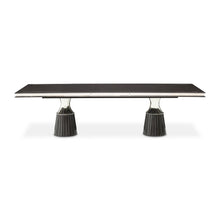 Carmela Double Pedestal Dining Table - Glossy Charcoal Sand