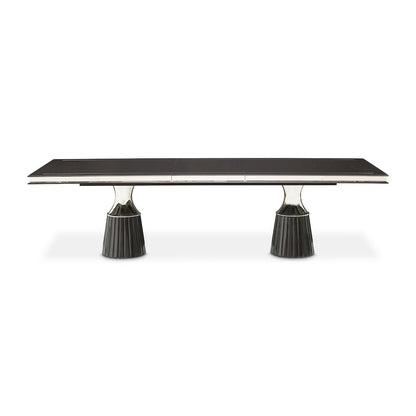 Carmela Double Pedestal Dining Table - Glossy Charcoal Sand