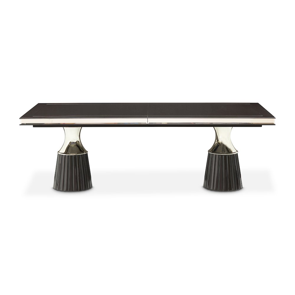 Carmela Double Pedestal Dining Table - Glossy Charcoal Sand
