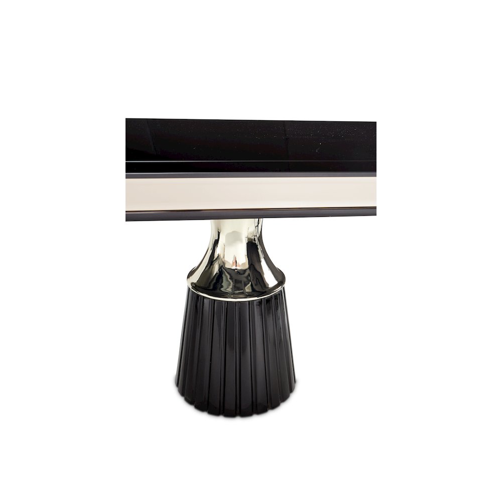 Carmela Double Pedestal Dining Table - Glossy Charcoal Sand