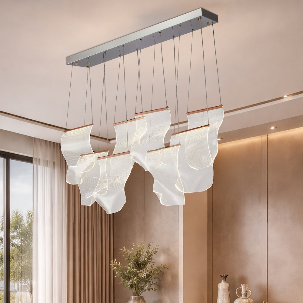 Sheer Waves 8-Light Modern LED Chandelier - Rose Gold