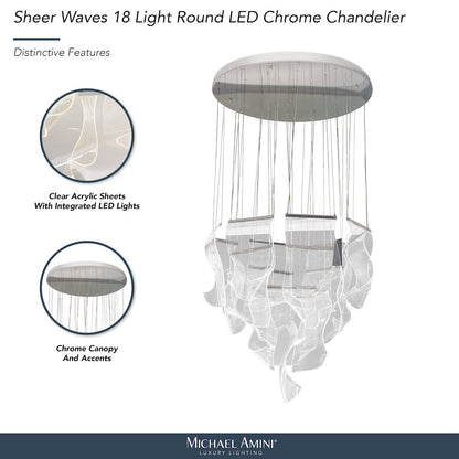 Sheer Waves 18-Light Modern LED Chandelier - Chrome