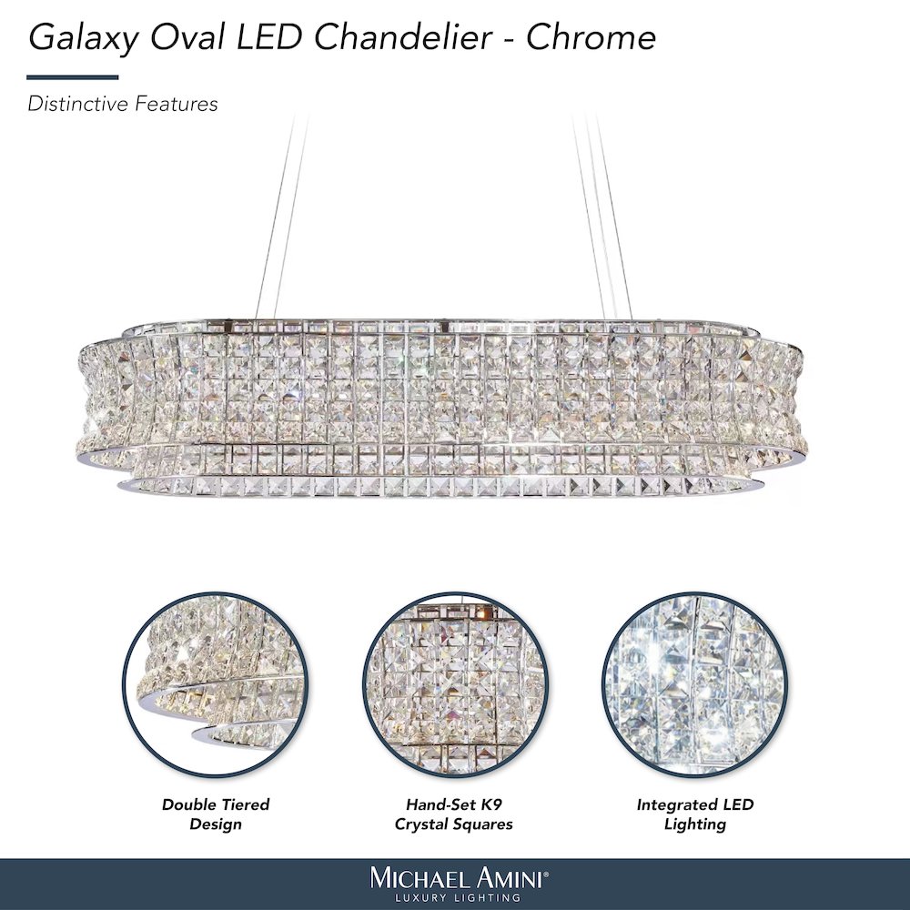 Galaxy Oval LED Crystal Chandelier - Chrome
