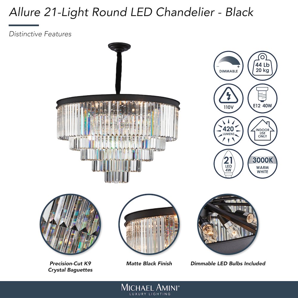 Allure 21-Light Round Crystal Chandelier - Matte Black